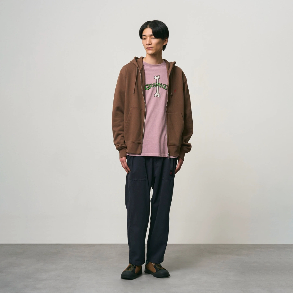 Gramicci One Point Zip Hooded Sweatshirt Brown G310-FT-BRWN