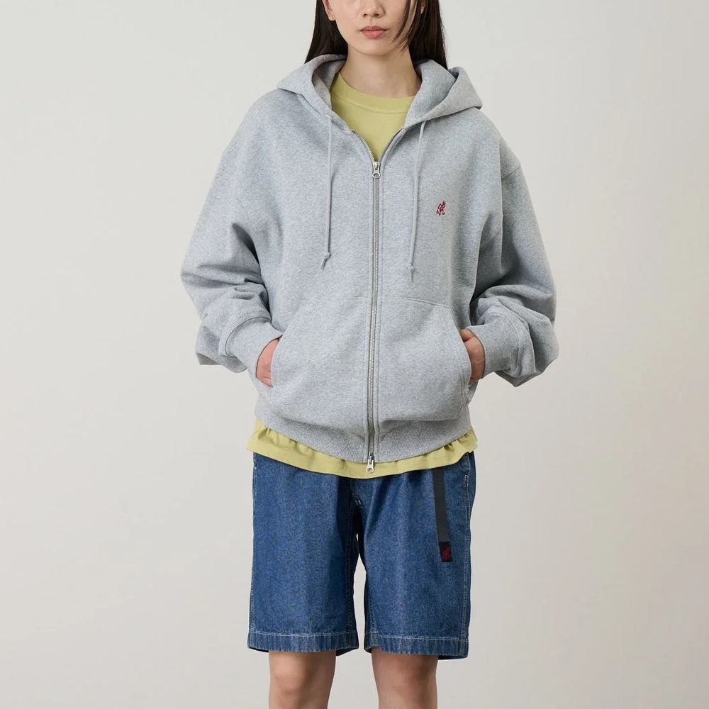 Gramicci One Point Zip Hooded Sweatshirt Heather Grey G310-FT-HTGY
